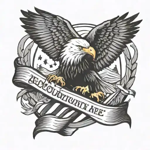 Bald eagle with revolutionary war rifle and banner. tattoo design idea