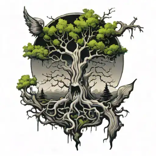 tree creepy tattoo design idea