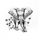 elephant with trunk up surrounded by sunflowers  tattoo design idea