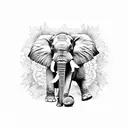 elephant with trunk up surrounded by sunflowers  tattoo design idea