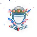An Army helmet adorned with flowers and the American flag, representing the client's dedication to their occupation and patriotism. tattoo design idea