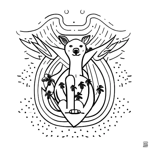 A minimalist tattoo design of a kangaroo jumping over the Berlin Wall, representing your favorite things Australia and Germany tattoo design idea