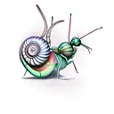 mantis riding a snail, movement effect tattoo design idea