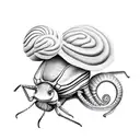mantis riding a snail, movement effect tattoo design idea
