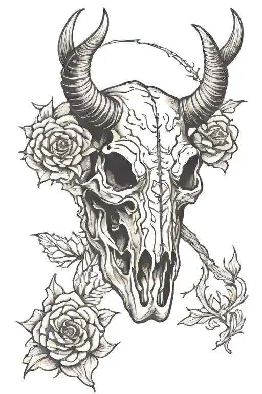 western cow skull tattoo design idea