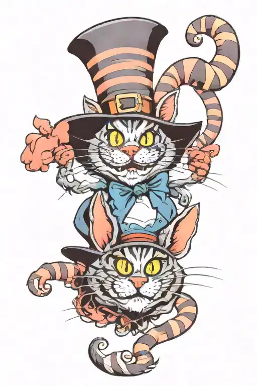 cheshire cat alice bunny crazy hat riding tattoo design idea