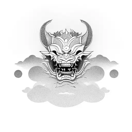 Hannya mask in a surreal setting tattoo design idea