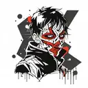 The image is a drawing of a depressed boy. The mask covers everything, and tears are running down the mask, anime sketch tattoo design idea