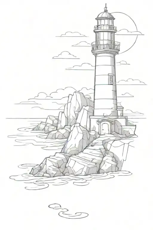 lighthouse on rocks tattoo design idea