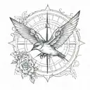 old school swallow with compass rose intertwined tattoo design idea