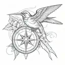 old school swallow with compass rose intertwined tattoo design idea