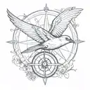 old school swallow with compass rose intertwined tattoo design idea