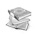 open book on top askew of two books stacked tattoo design idea