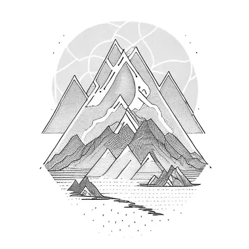 A majestic mountain range with a winding bike trail leading through it tattoo design idea