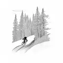 A mountain biker racing through a forest trail tattoo design idea