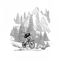 A mountain biker racing through a forest trail tattoo design idea
