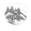 A mountain biker racing through a forest trail tattoo design idea