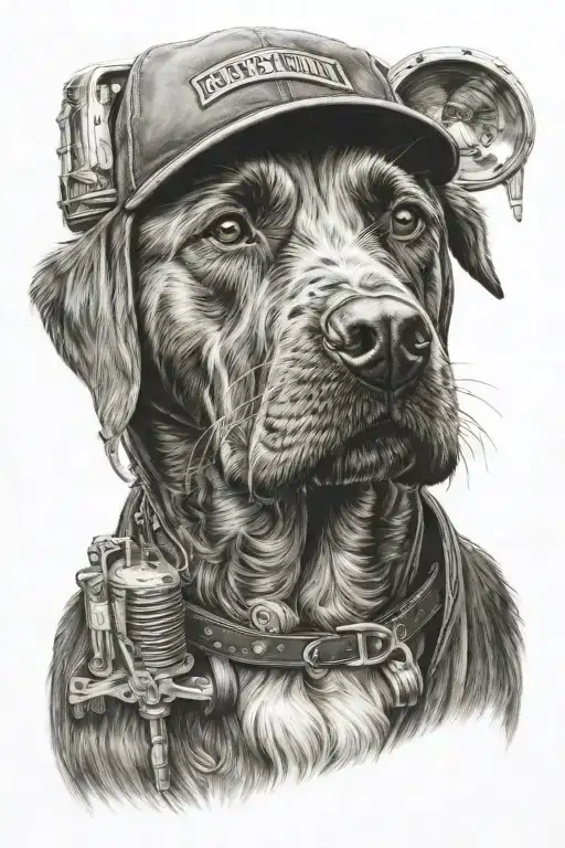 diesel mechanic, peterbilt semi truck, cockapoo dog head tattoo design idea
