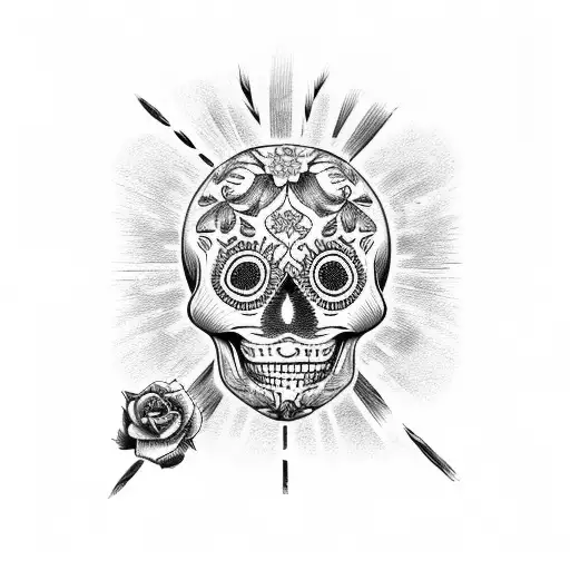 striped bass sugar skull tattoo design idea