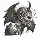 the last tear of lucifer in the upper part in the lower part the shadow of an adult man tattoo design idea
