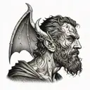 the last tear of lucifer in the upper part in the lower part the shadow of an adult man tattoo design idea