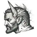 the last tear of lucifer in the upper part in the lower part the shadow of an adult man tattoo design idea