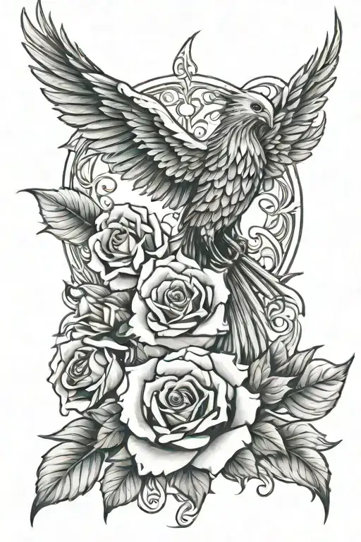 phoenix rose tattoo design idea