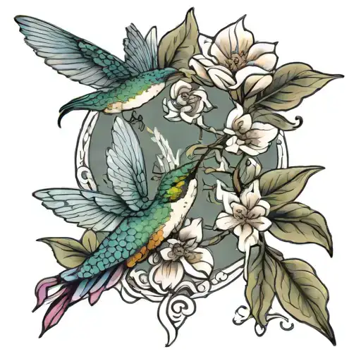 hummingbird dragonfly magnolias tattoo design idea