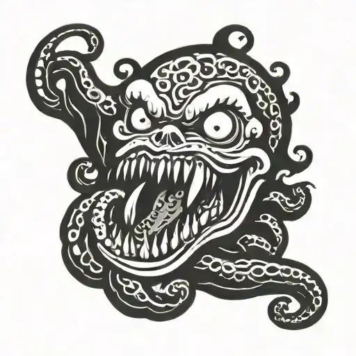 tentacle monster with teeth  tattoo design idea