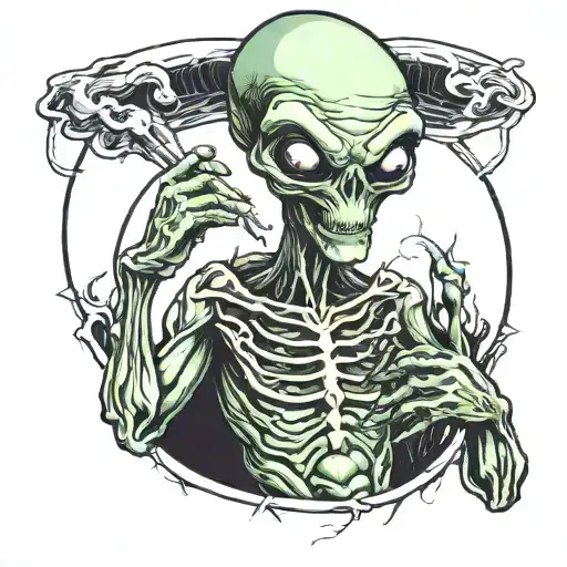 alien smoking a joint tattoo design idea