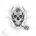 A whimsical sugar skull griffin with locksmith tools incorporated into the design tattoo design idea