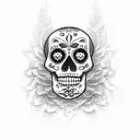 A whimsical sugar skull griffin with locksmith tools incorporated into the design tattoo design idea