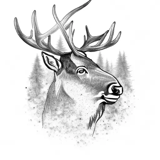 A black-grey tattoo of an elk standing majestically in a meadow tattoo design idea