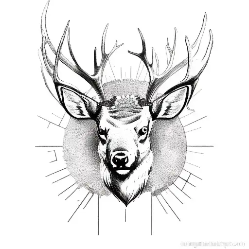 A sketch-style tattoo of an elk surrounded by gears and mechanical elements tattoo design idea
