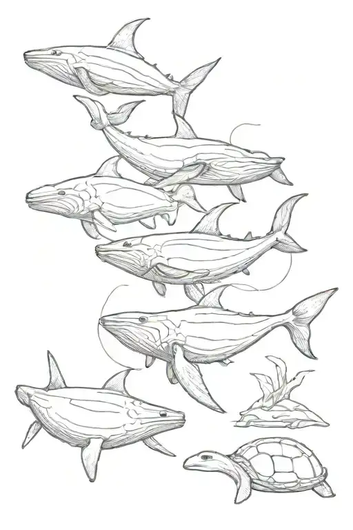 ocean, whales, turtle, manta tattoo design idea