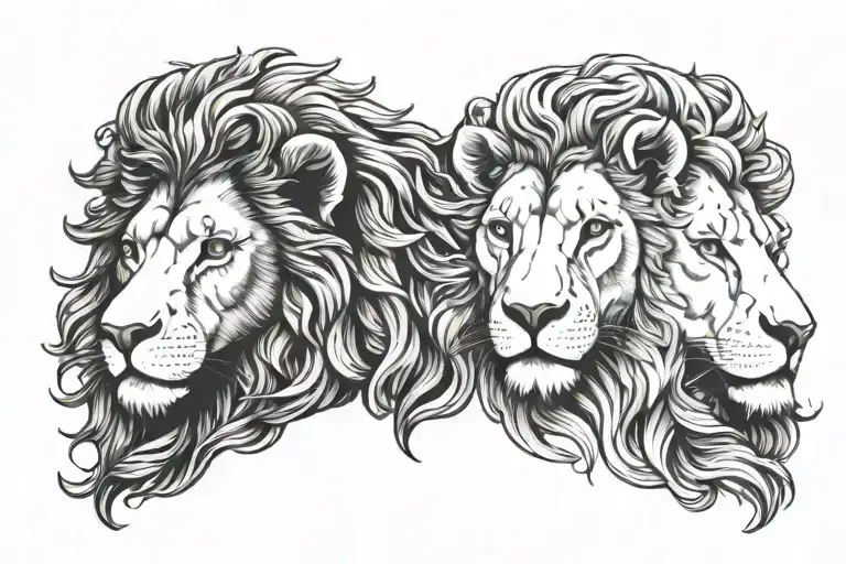  half face lamb and half faced lion head tattoo design idea
