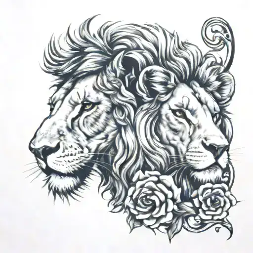 number 31 in the background with half a lion and half a lambs face in front of it tattoo design idea
