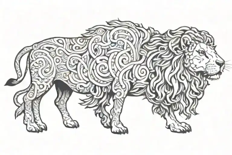 draw the number 31 in the background with half face lamb and half faced lion  tattoo design idea