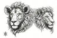  half face lamb and half faced lion head profile holding tattoo design idea