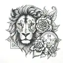 number 31 in the background with half a lion and half a lambs face in front of it tattoo design idea