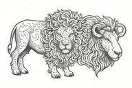 draw the number 31 in the background with half face lamb and half faced lion  tattoo design idea