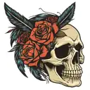 native american skull and roses with feathers falling tattoo design idea