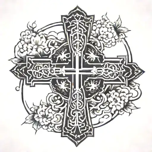 Black out Japanese style with christian cross.  tattoo design idea