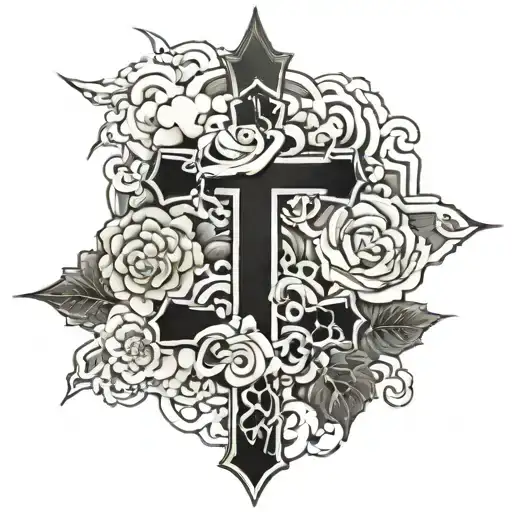 Black out Japanese and christian cross.  tattoo design idea