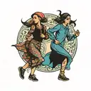 running two girls morocco  tattoo design idea