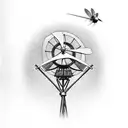 windmill, rebud tree, oklahoma, native america, scissortail flycatcher tattoo design idea