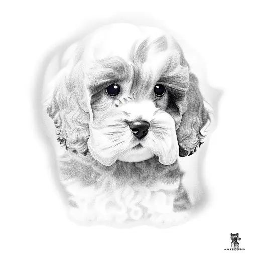 indiana jones but a cavoodle puppy tattoo design idea
