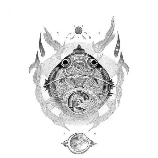 Circular tribal taurus with two pisces fish inside of it tattoo design idea