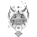 Circular tribal taurus with two pisces fish inside of it tattoo design idea