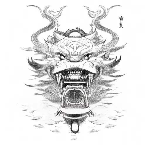 calm samurai taming angry cerberus tattoo design idea